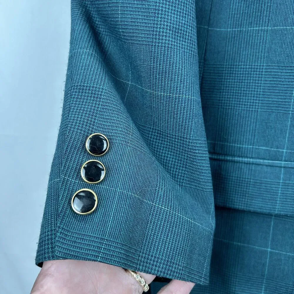 Worthington Teal Plaid Skirt Suit Set